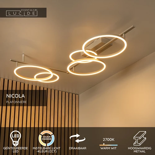 Lucide NICOLA - Plafonnière - LED - CCT - 1x37W 2700K/4000K - Taupe | Essential - USP